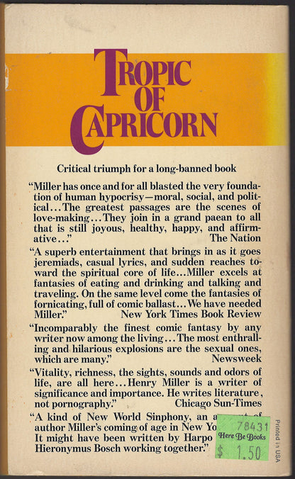Tropic of Capricorn by Henry Miller back cover