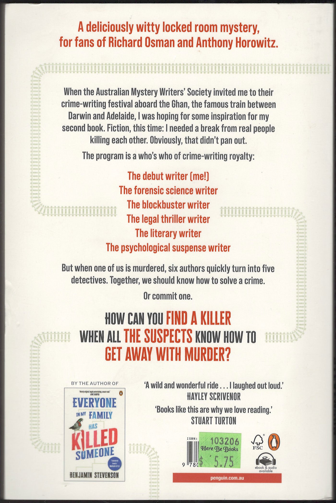 Everyone on This Train Is a Suspect by Benjamin Stevenson back cover