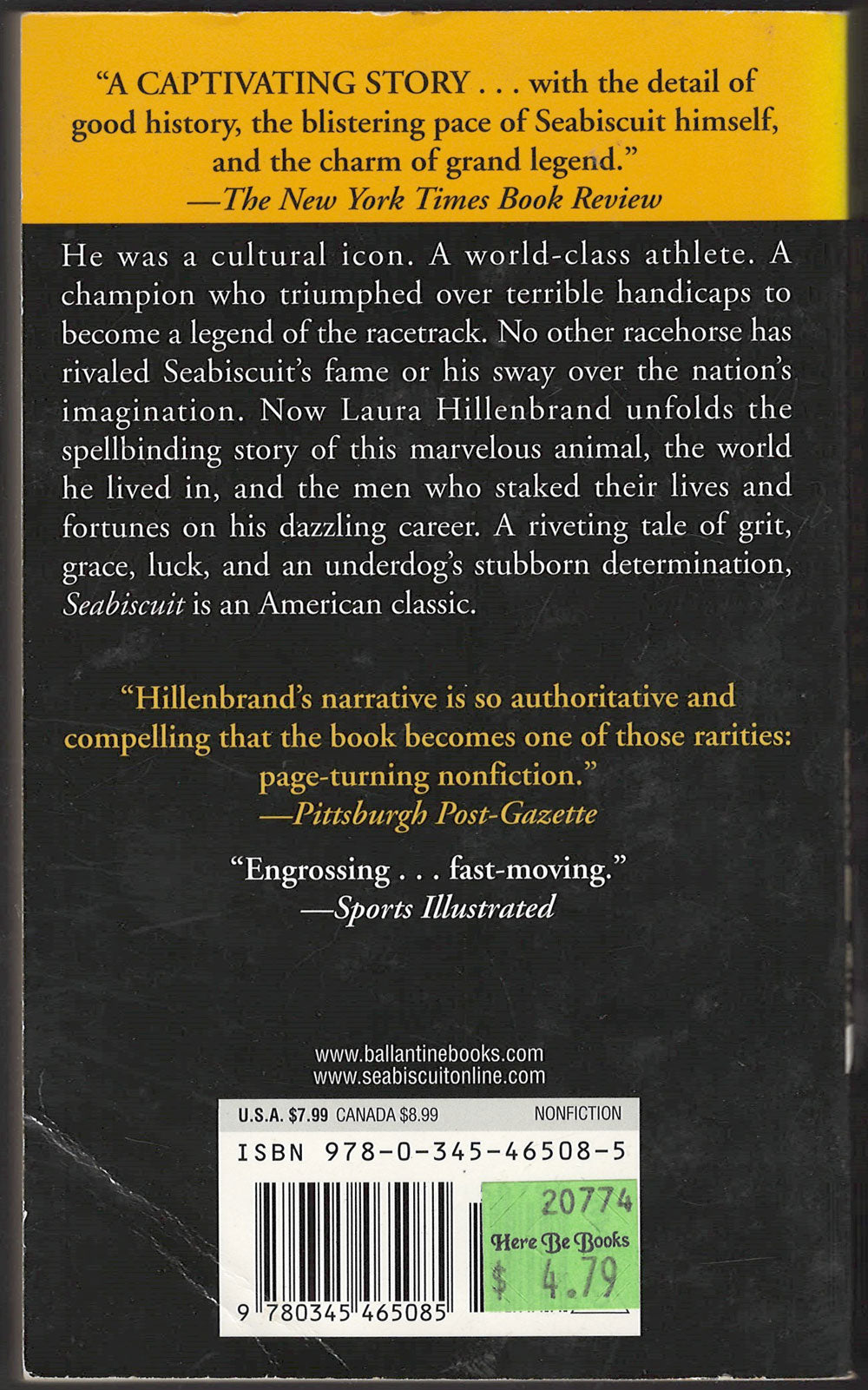 Seabiscuit by Laura Hillenbrand back cover