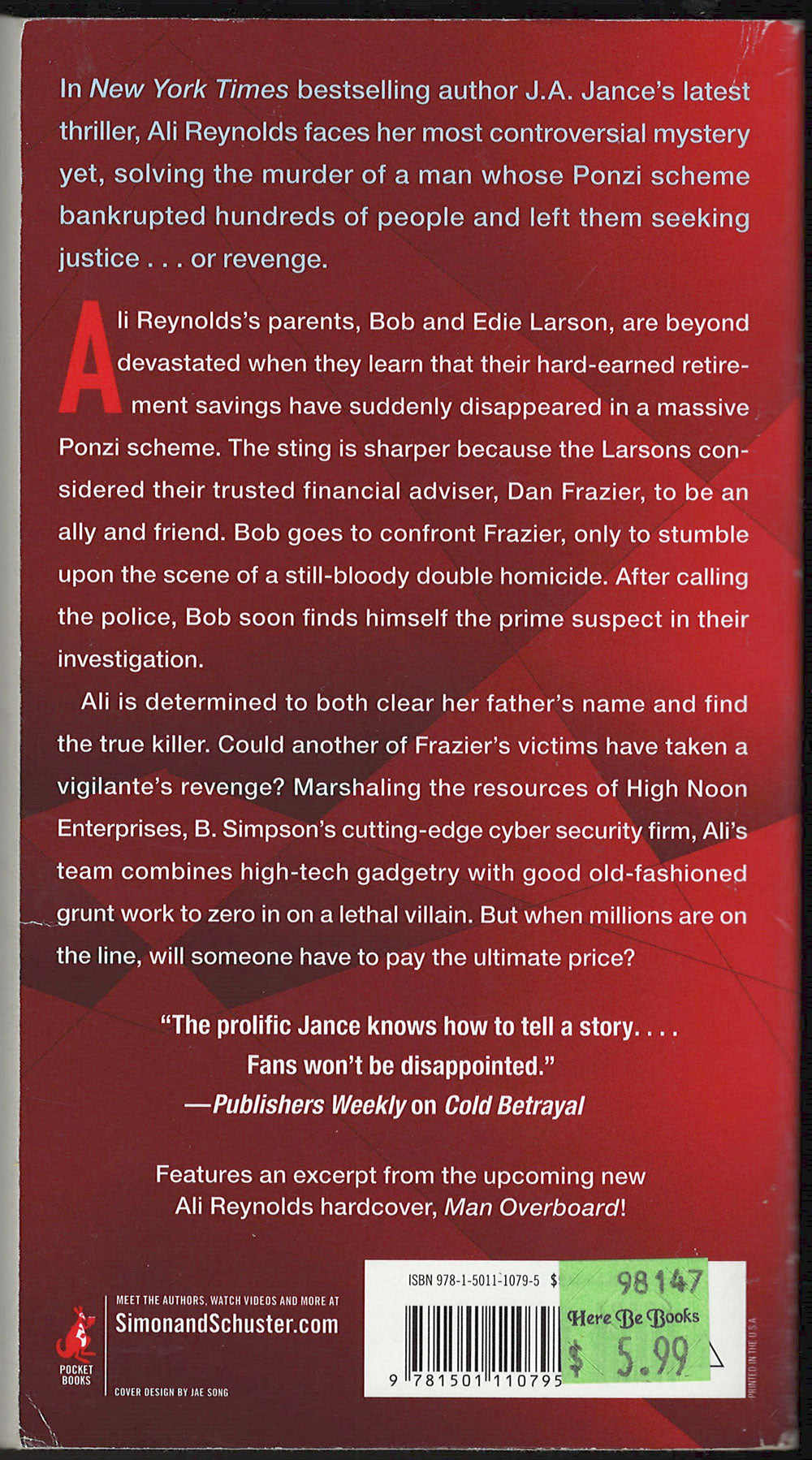 Clawback by J. A. Jance back cover