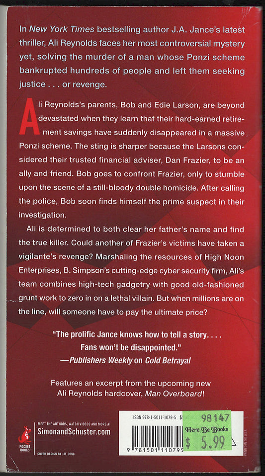 Clawback by J. A. Jance back cover