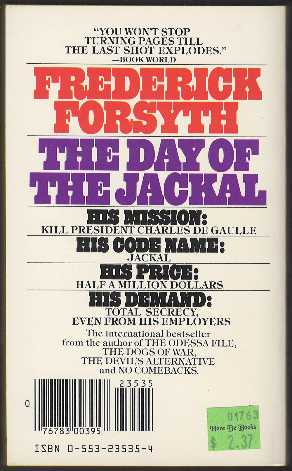 The Day of the Jackal by Frederick Forsyth back cover