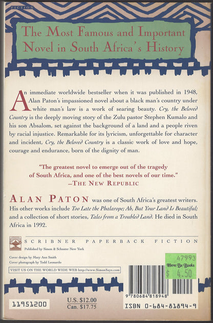 Cry, the Beloved Country by Alan Paton back cover