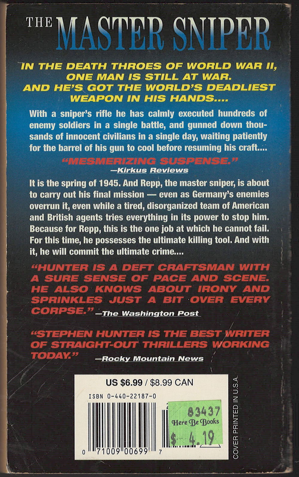 The Master Sniper by Stephen Hunter back cover