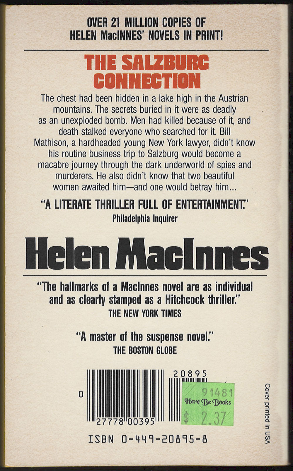 The Salzburg Connection by Helen MacInnes back cover