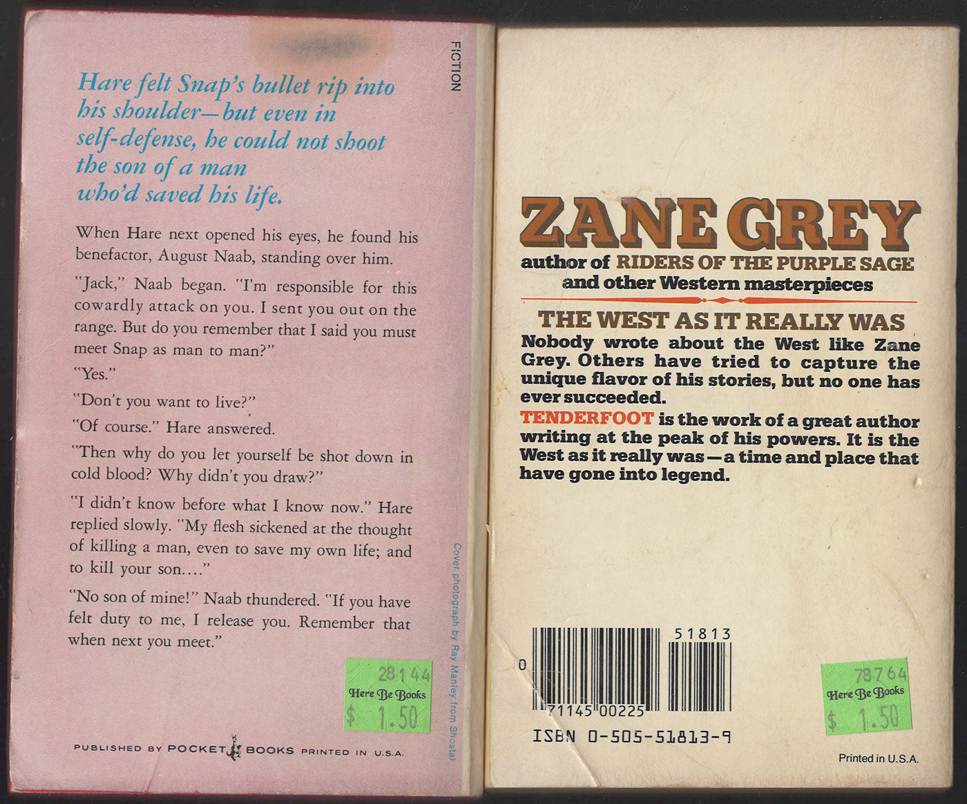 Heritage of the Desert and Tenderfoot by Zane Grey back covers