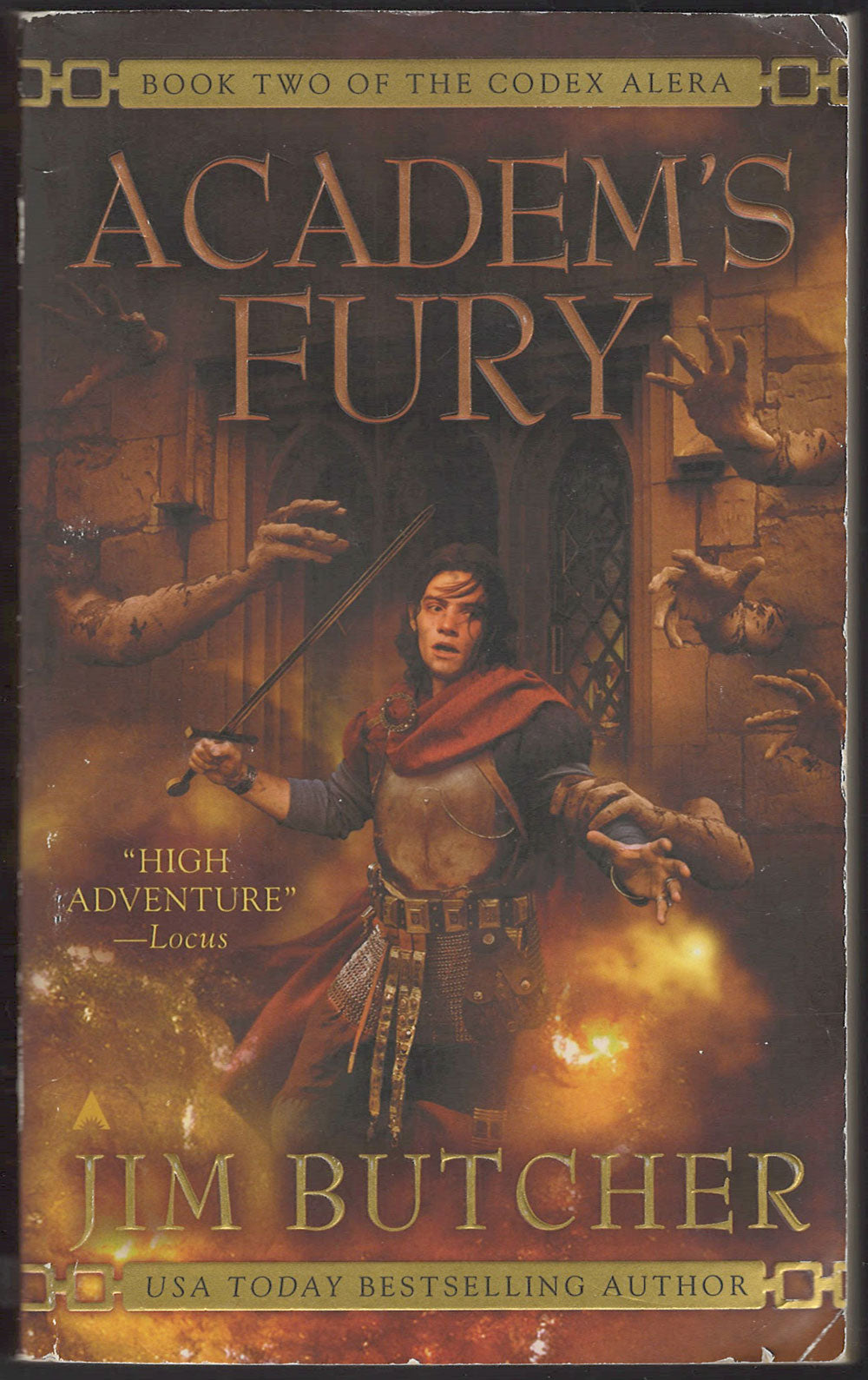 Front cover of Academ's Fury by Jim Butcher featuring a doomed warrior.