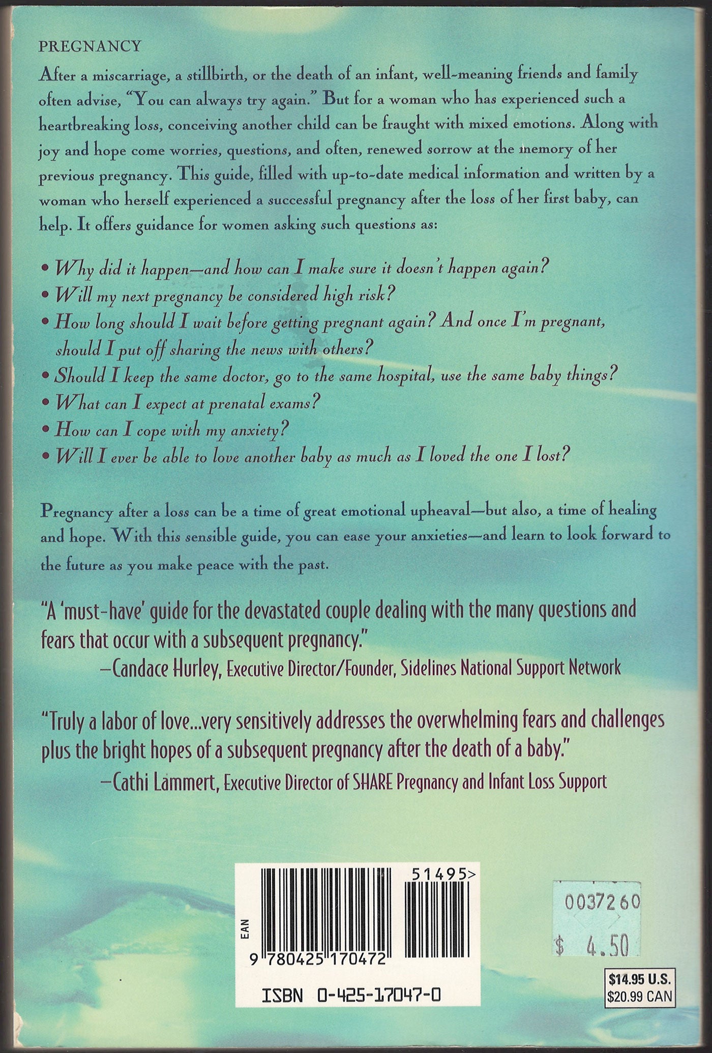 Pregnancy after a Loss by Carol Cirulli Lanham back cover