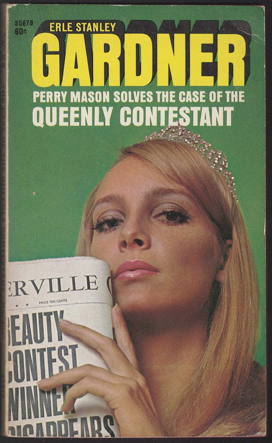 Front cover of Perry Mason Solves the Case of the Queenly Contestant by Erle Stanley Gardner, featuring a woman holding a newspaper.