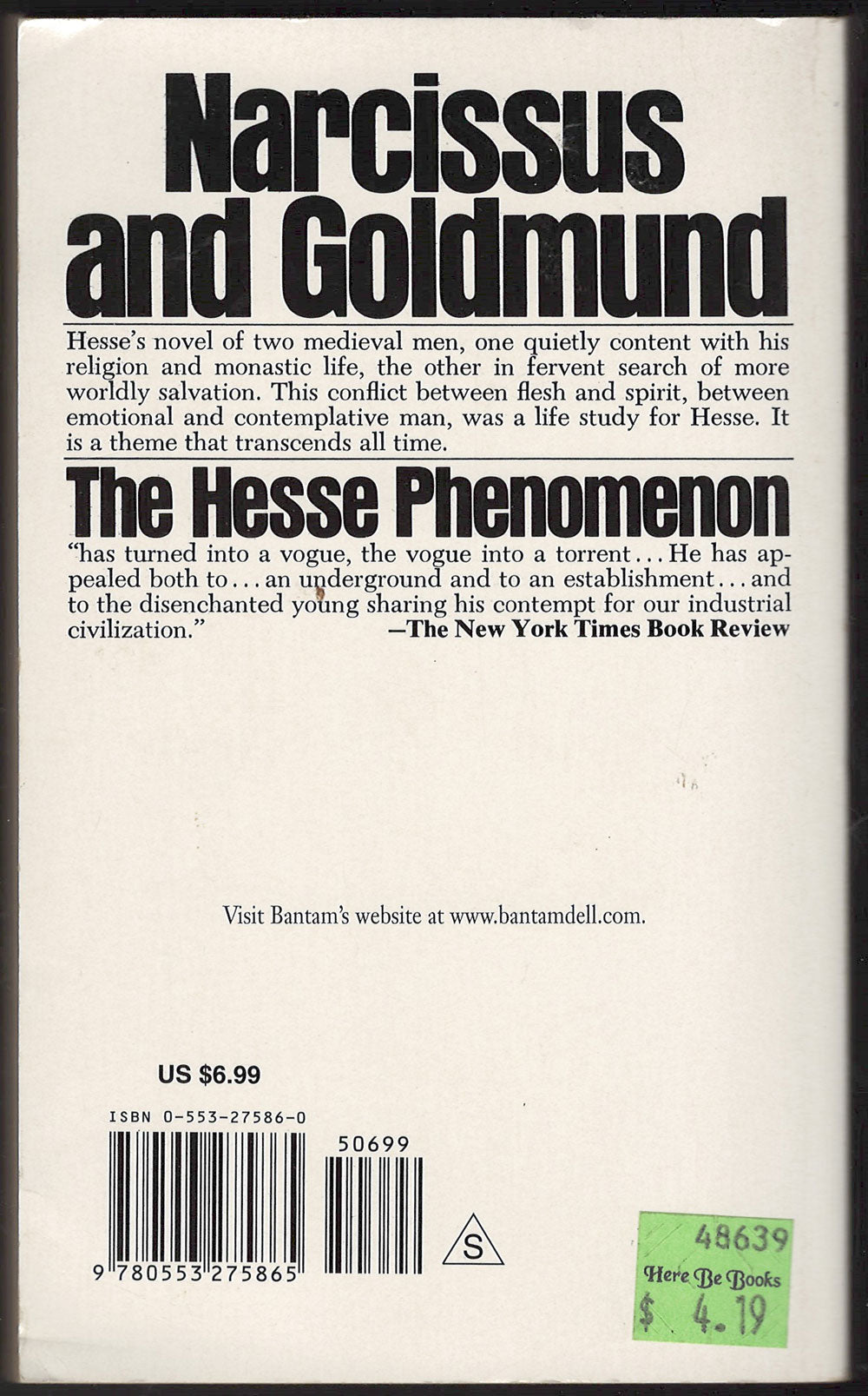 Narcissus and Goldmund by Hermann Hesse back cover