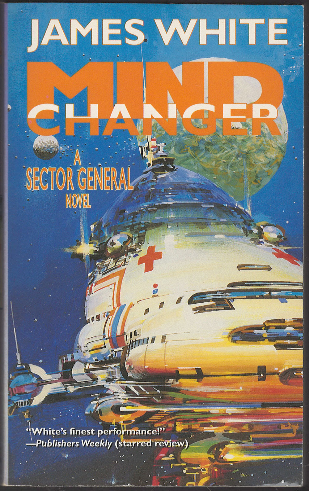 Front cover of Mind Changer by James White featuring a space ship illustration.