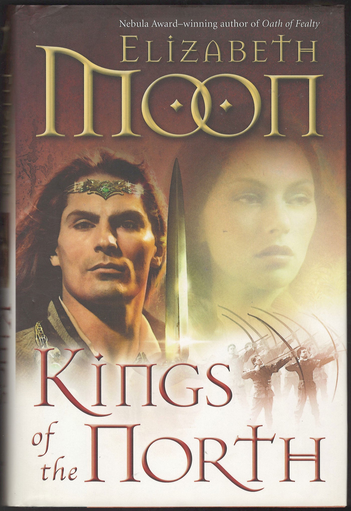 Front cover of Kings of the North by Elizabeth Moon, featuring illustrated portraits of a man and woman, a sword, and large decorative title on a warm brown and cream background.
