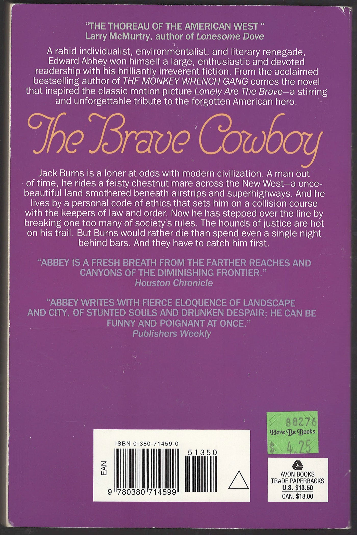 Brave Cowboy by Edward Abbey back cover