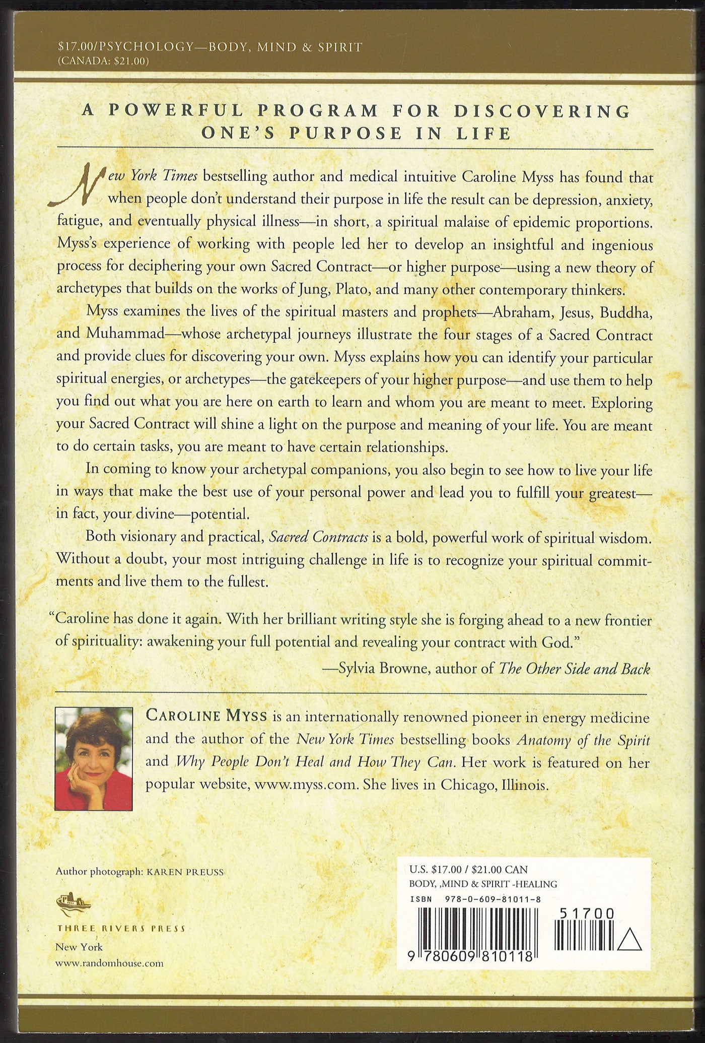Sacred Contracts by Caroline Myss back cover