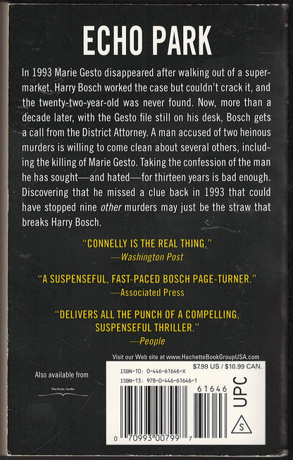 Echo Park by Michael Connelly back cover