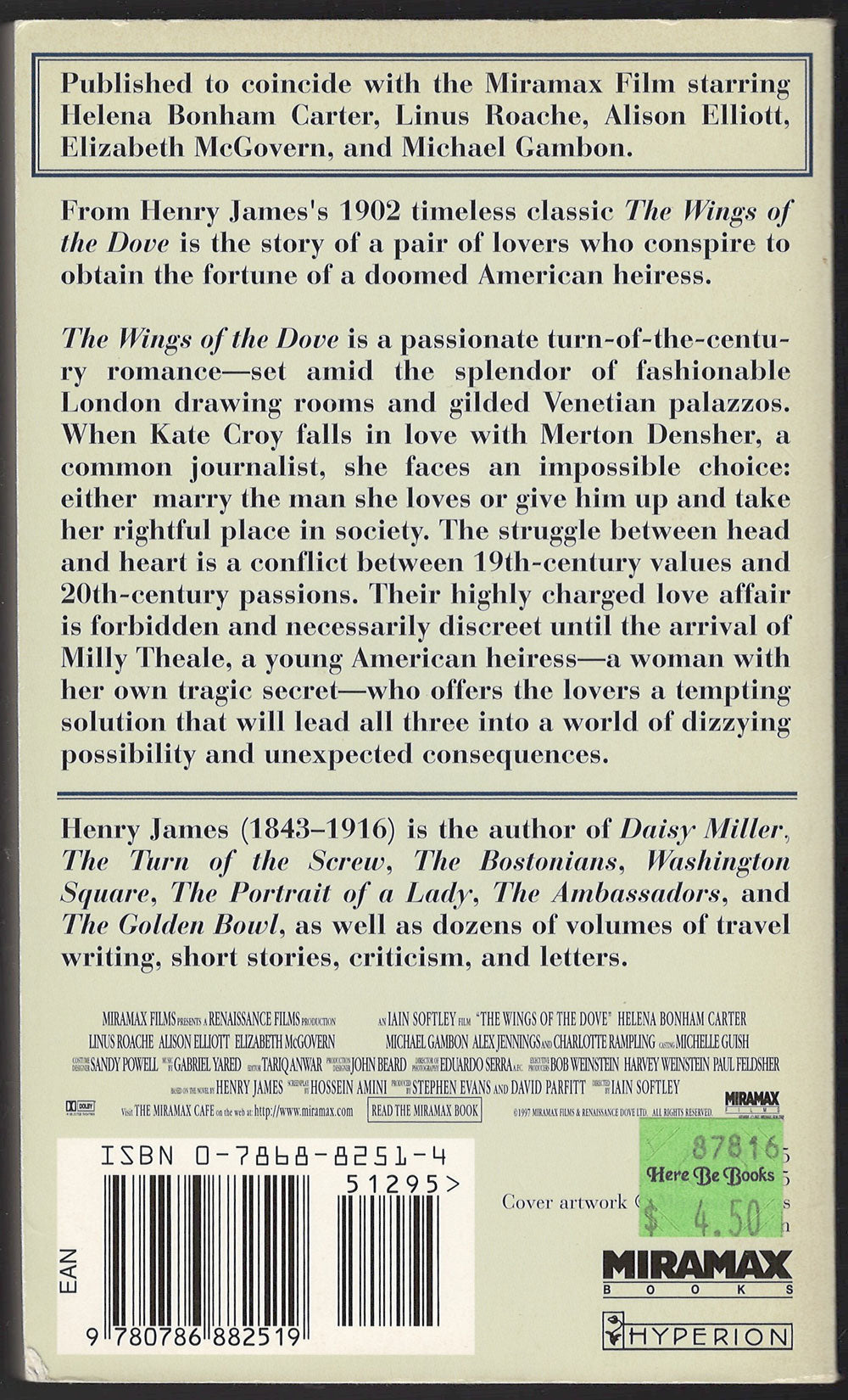 The Wings of the Dove by Henry James back cover