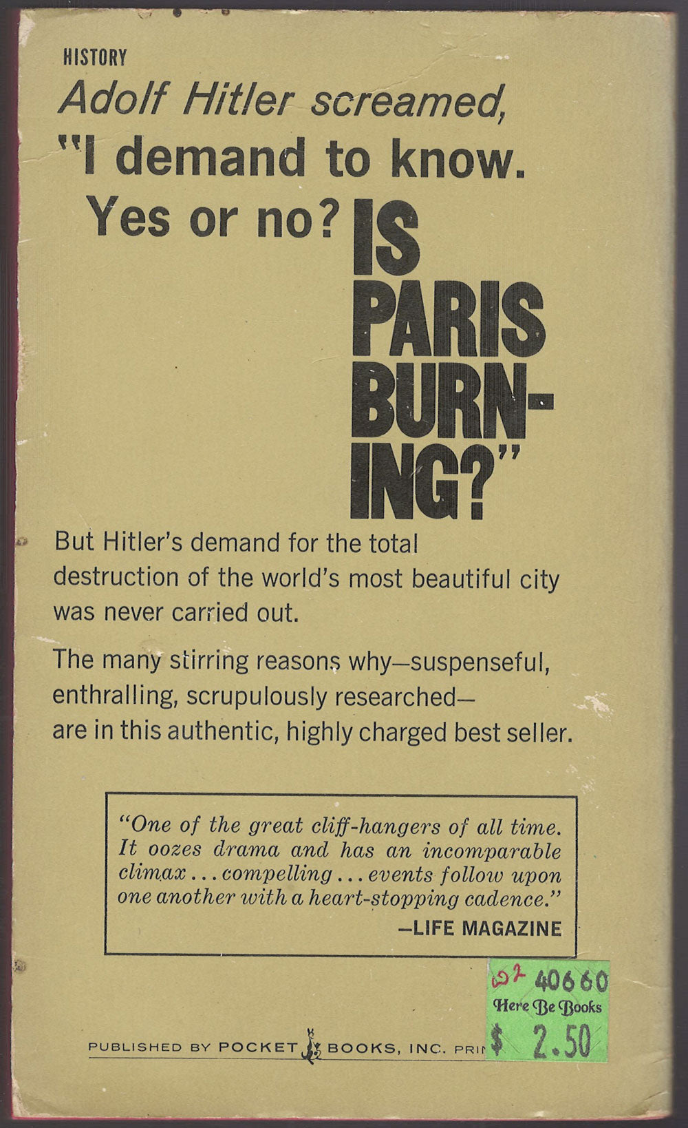 Is Paris Burning? by Larry Collins Dominique Lapierre back cover