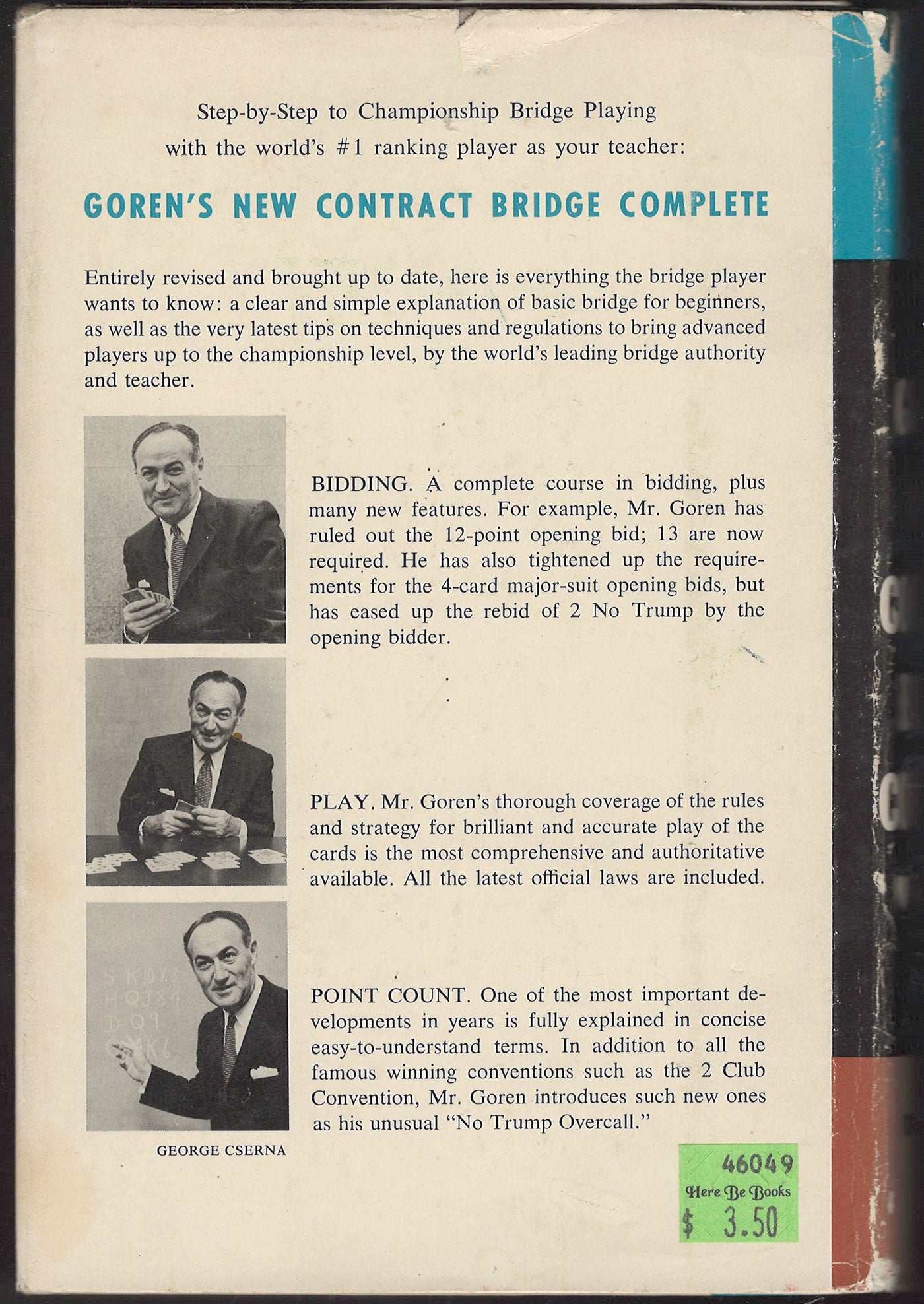 Goren's New Contract Bridge Complete by Charles H. Goren back cover