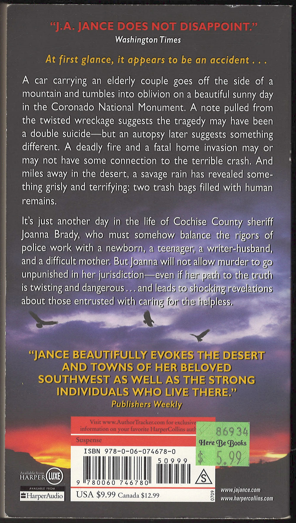 Damage Control by J. A. Jance back cover