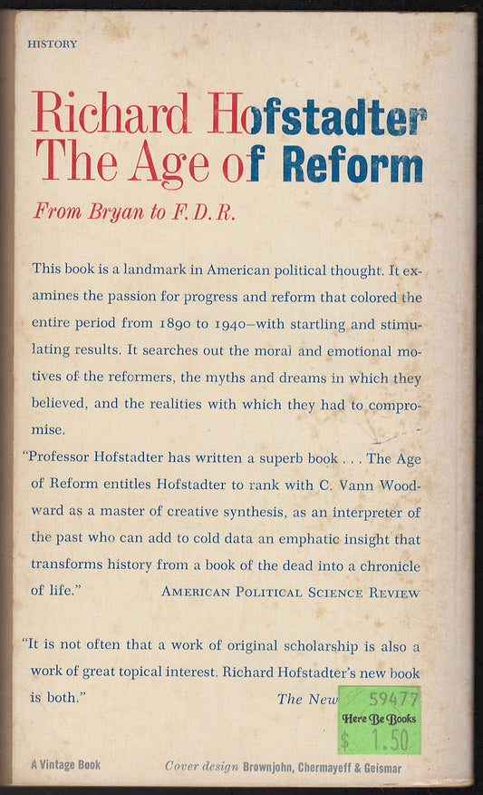 The Age of Reform by Richard Hofstadter back cover