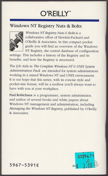 Windows NT Registry Nuts &amp; Bolts by Paul Robichaux back cover