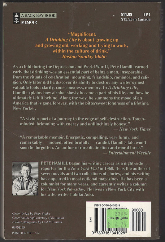 A Drinking Life by Pete Hamill back cover