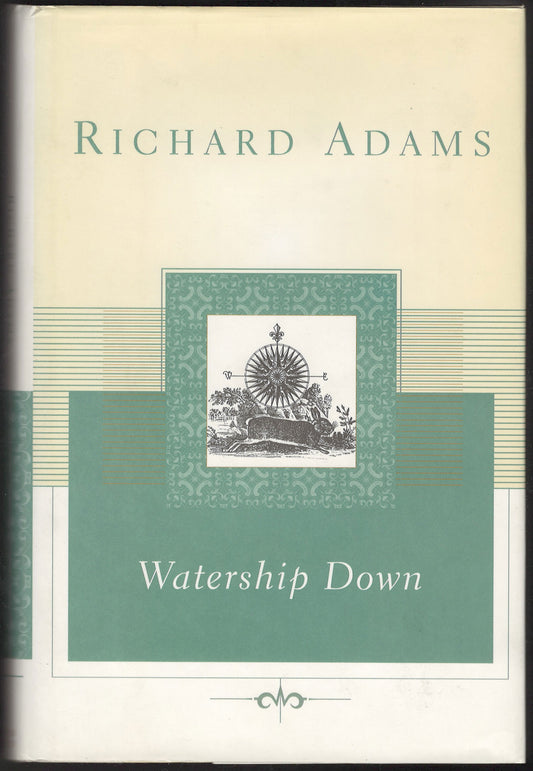 Front cover of Watership Down by Richard Adams with a green and beige design.