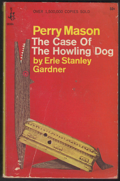 Front cover of The Case of the Howling Dog by Erle Stanley Gardner with a red background and an abstract dog illustration.