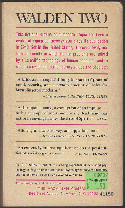 Walden Two by B. F. Skinner back cover