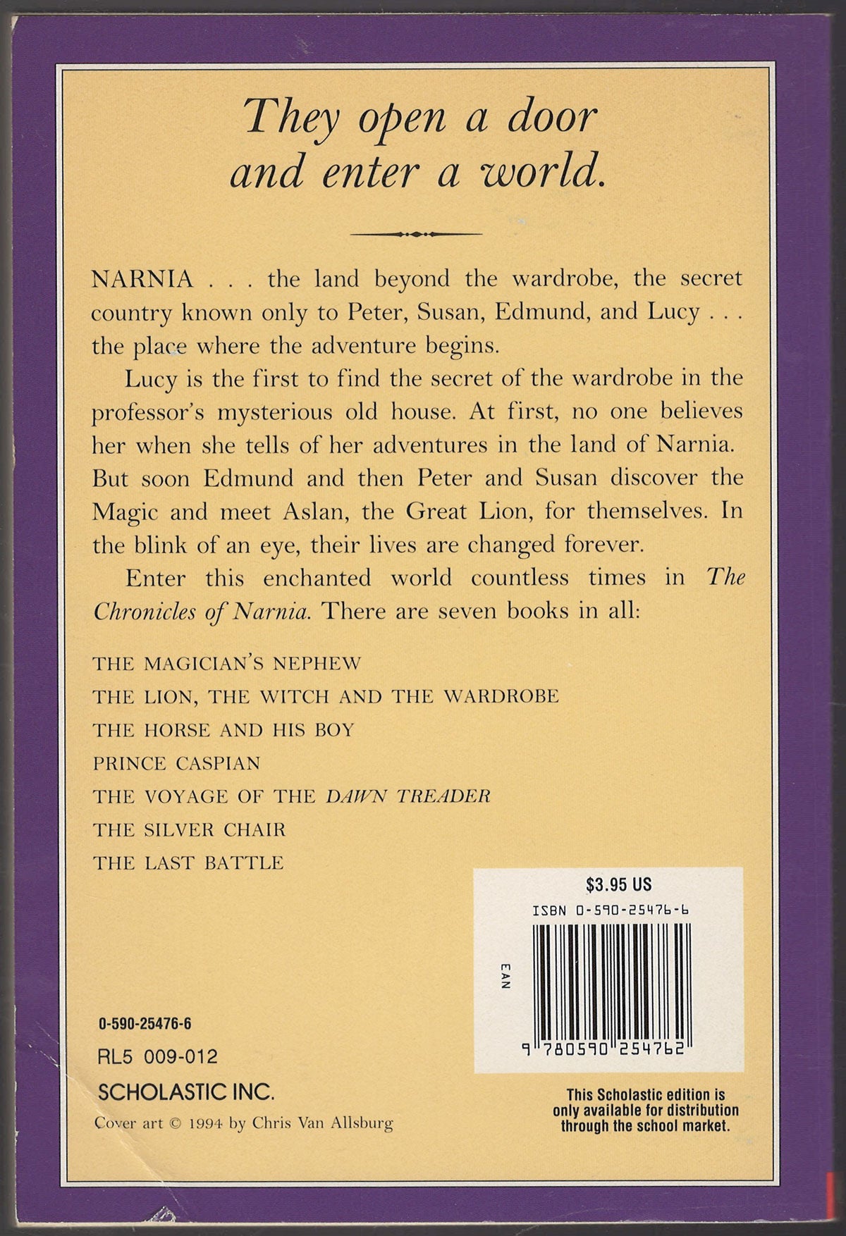 The Lion, Witch and the Wardrobe by C. S. Lewis back cover