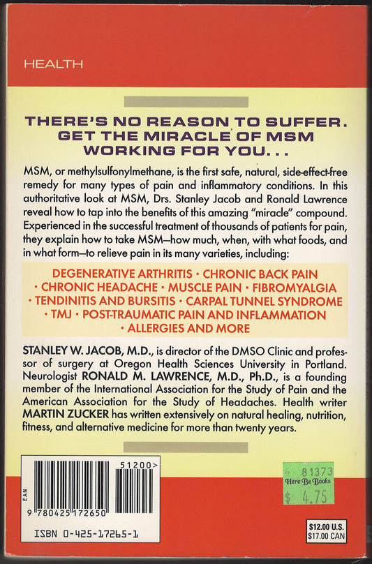 Miracle of MSM:The Natural Solution for Pain back cover