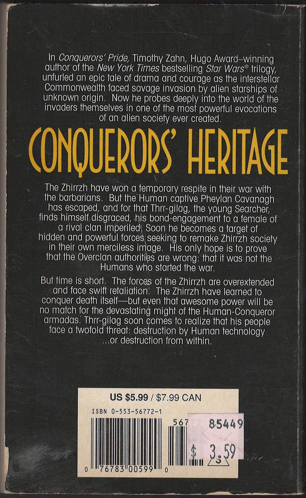 Conquerors' Heritage by Timothy Zahn back cover
