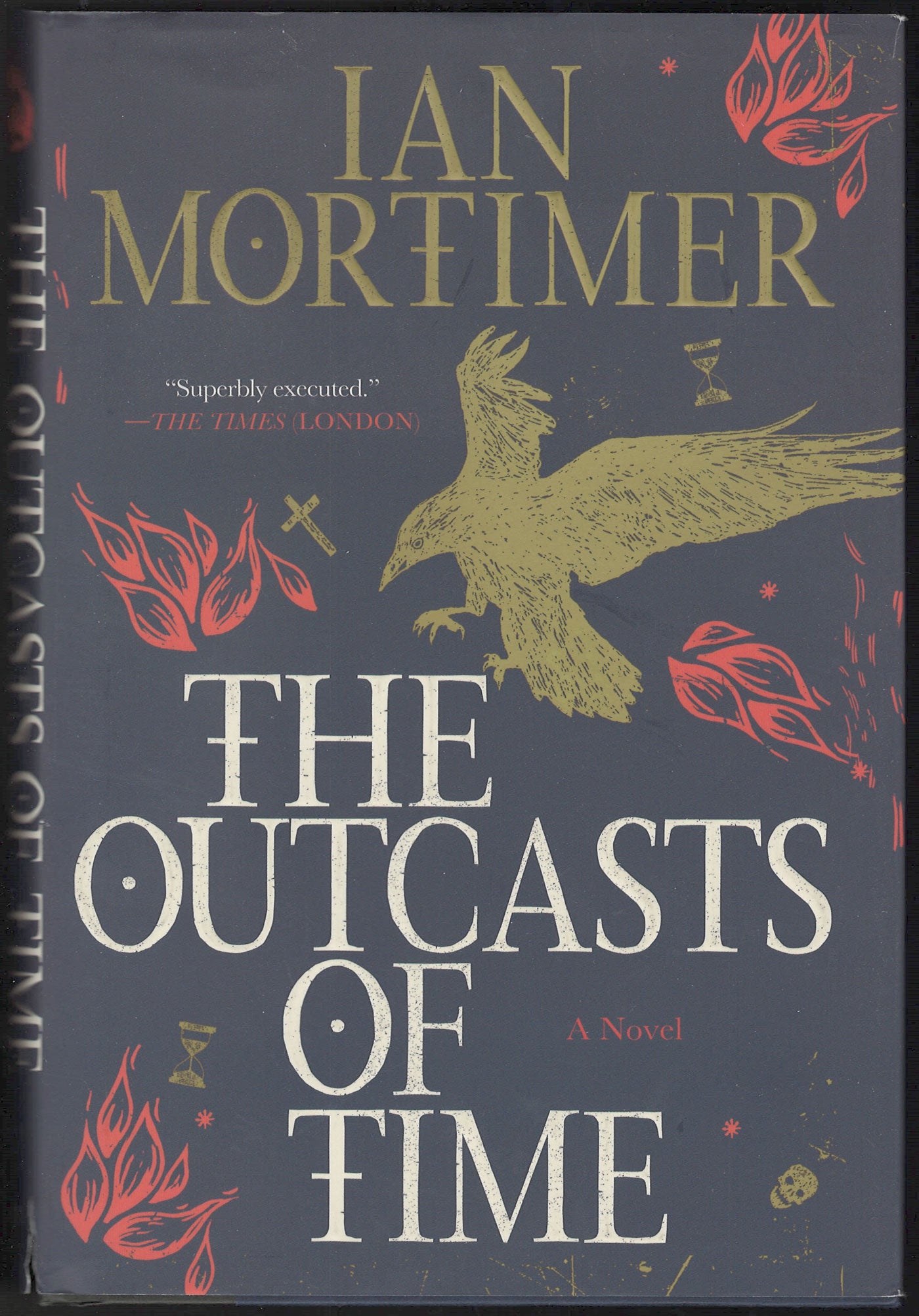 Front cover of The Outcasts of Time by Ian Mortimer with an eagle illustration on a dark background.