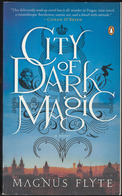 Front cover of City of Dark Magic by Magnus Flyte with a cityscape and a blue background.
