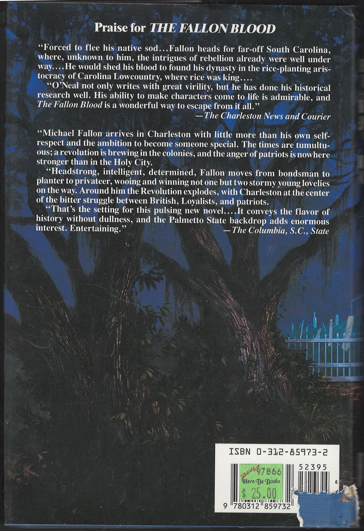 The Fallon Blood by Reagan O'Neal back cover note the damage at the bottom corner near the spine