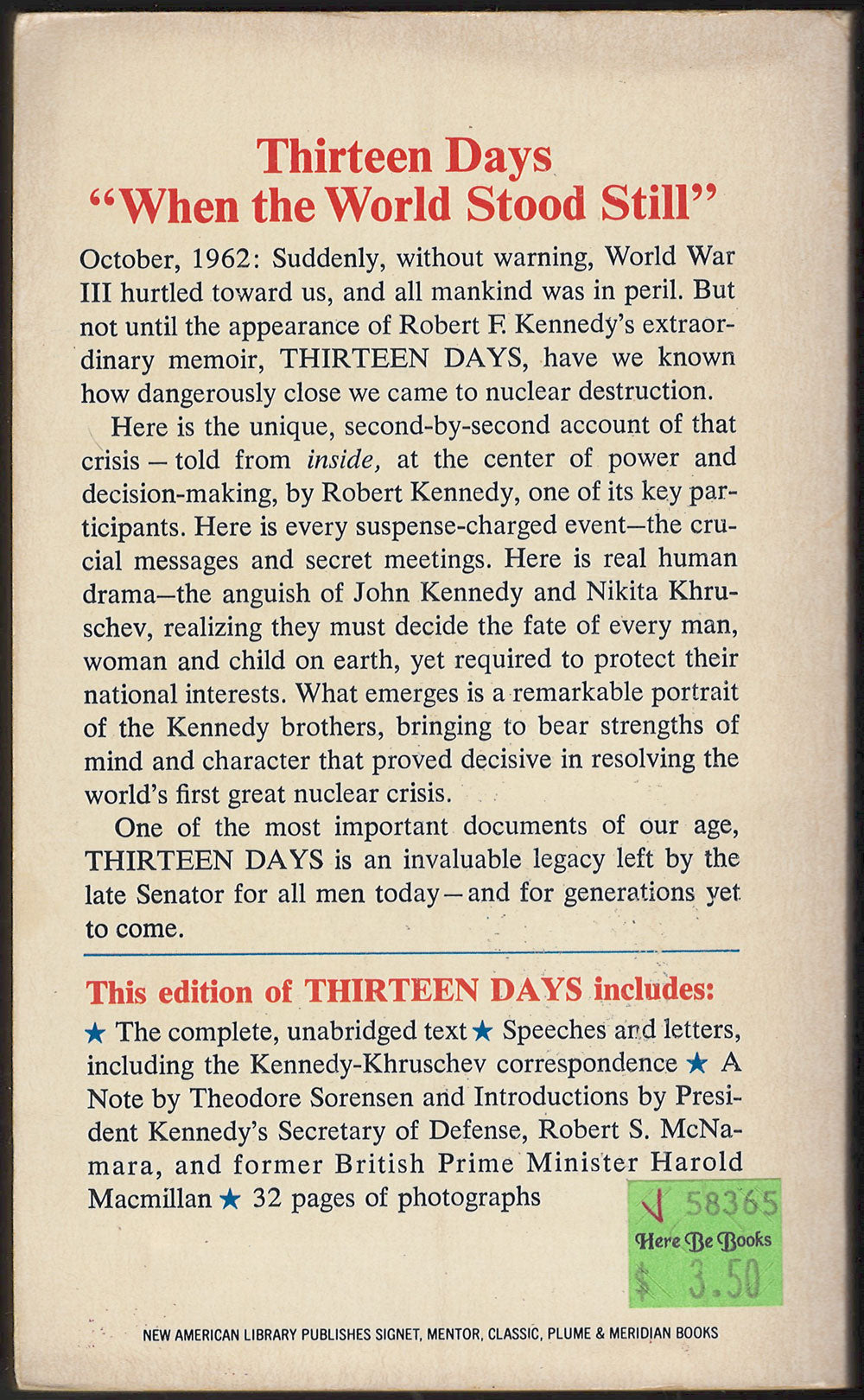 Thirteen Days by Robert F. Kennedy back cover