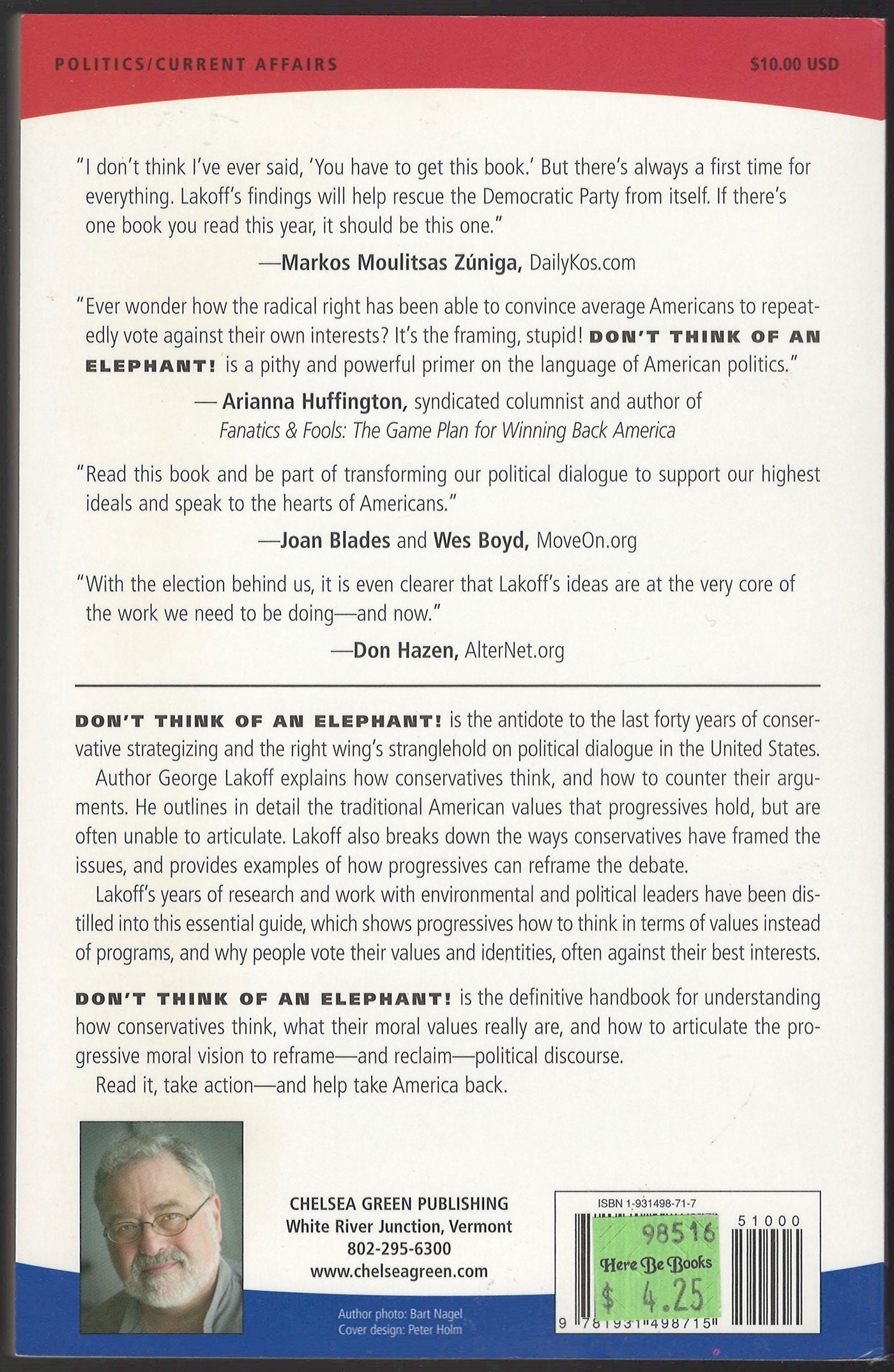 Don't Think of an Elephant Know Your Values and Frame the Debate by George Lakoff back cover