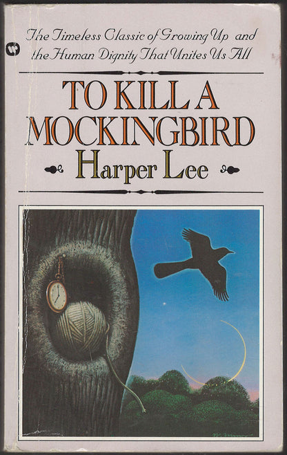Book cover of 'To Kill a Mockingbird' by Harper Lee with a tree and bird illustration.