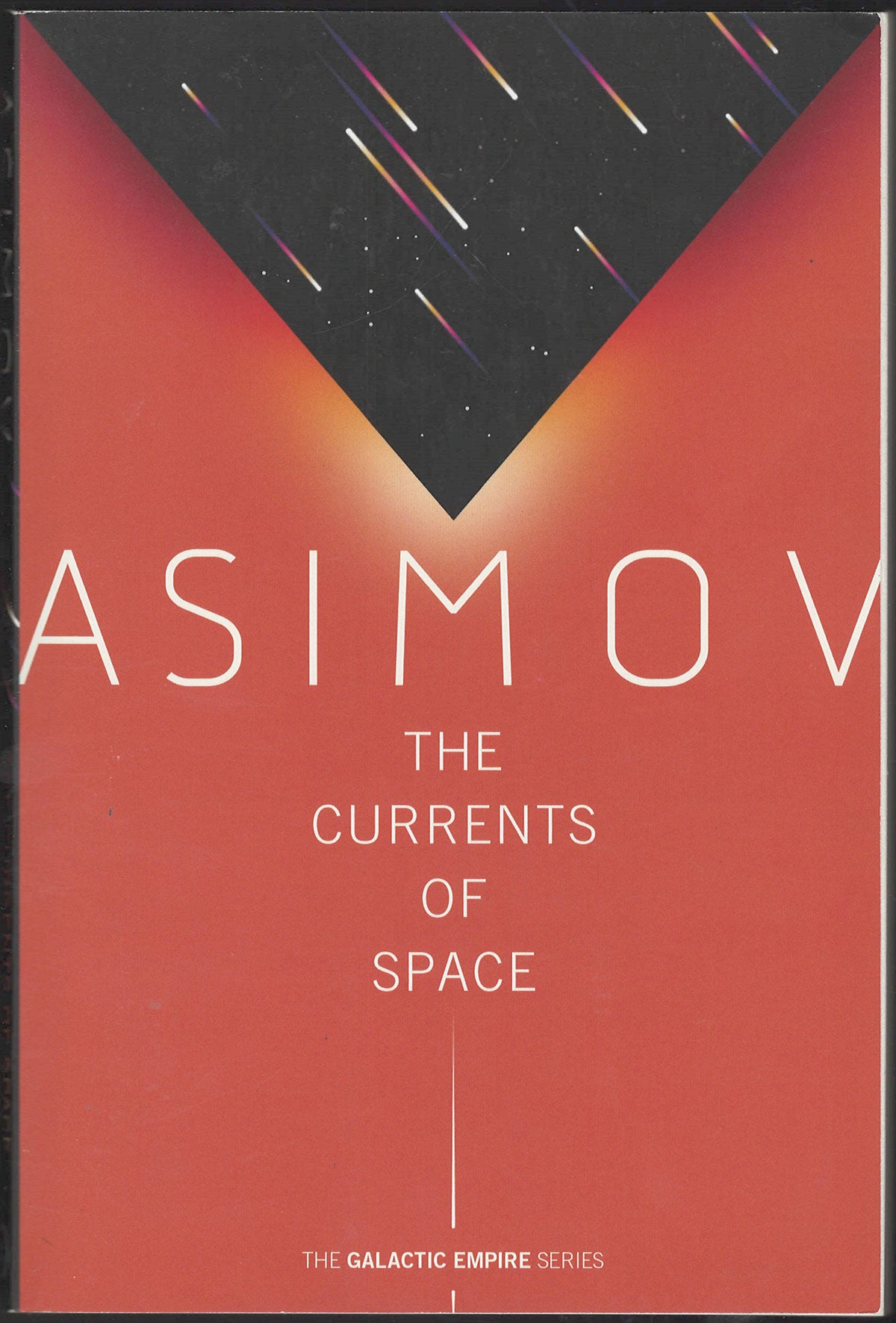 Front cover of The Currents of Space by Asimov with a red and black design.