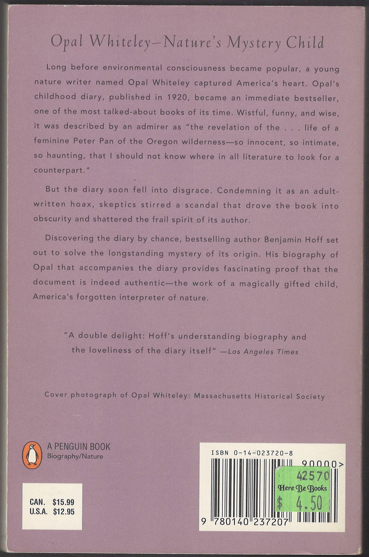 Singing Creek where the Willows Grow by Benjamin Hoff and Opal Whiteley back cover