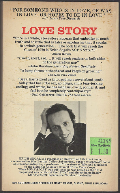 Love Story by Erich Segal back cover