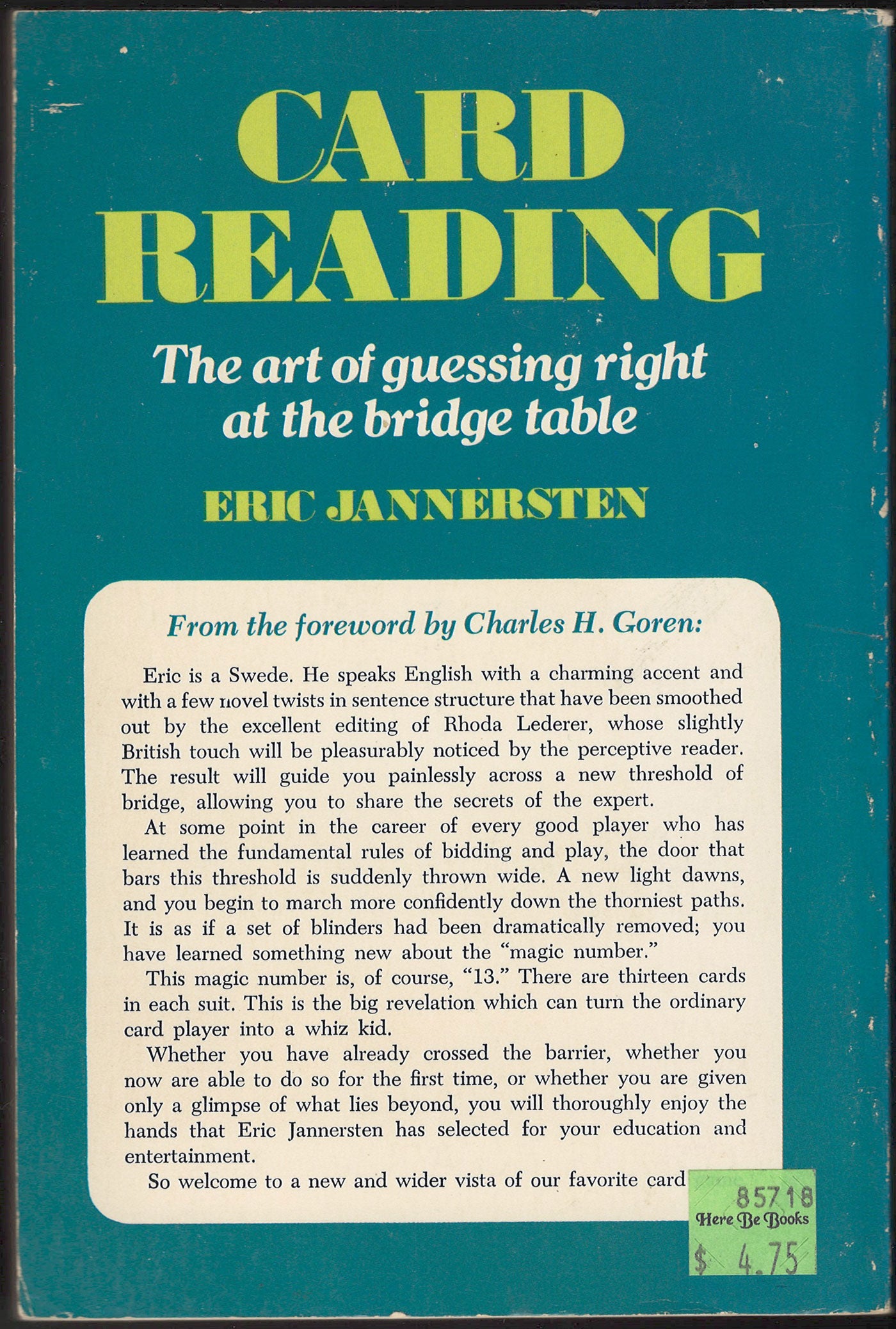 Card Reading: The art of guessing right at the bridge table by Eric Jannersten back cover