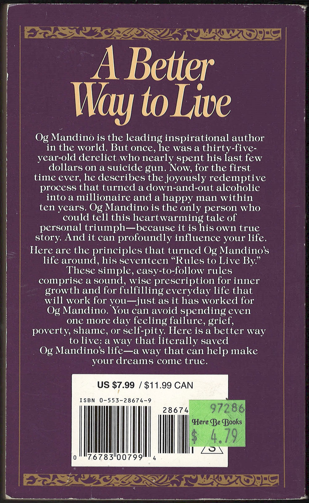 A Better Way to Live by Og Mandino back cover