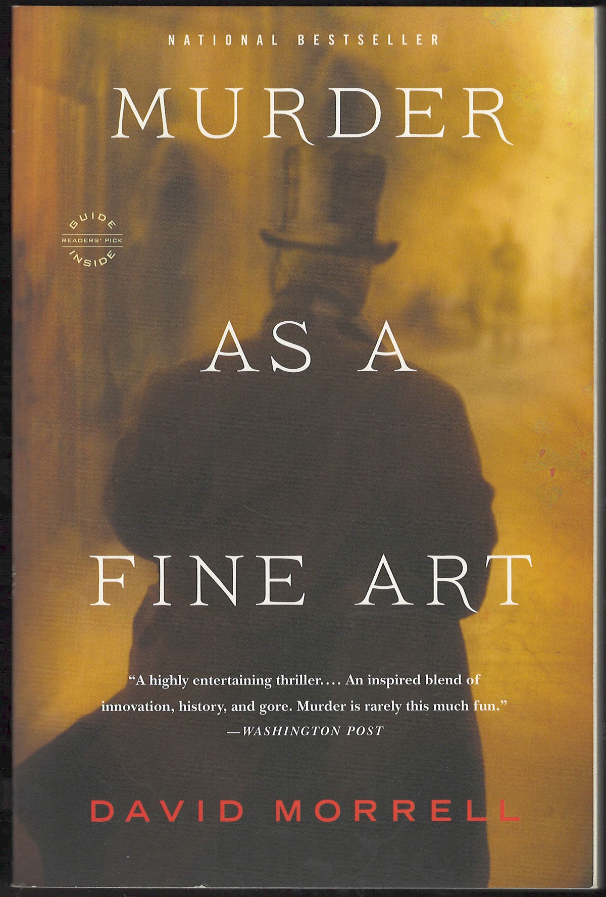Front cover of Murder as a Fine Art by David Morrell with a silhouette of a person against a blurred background.
