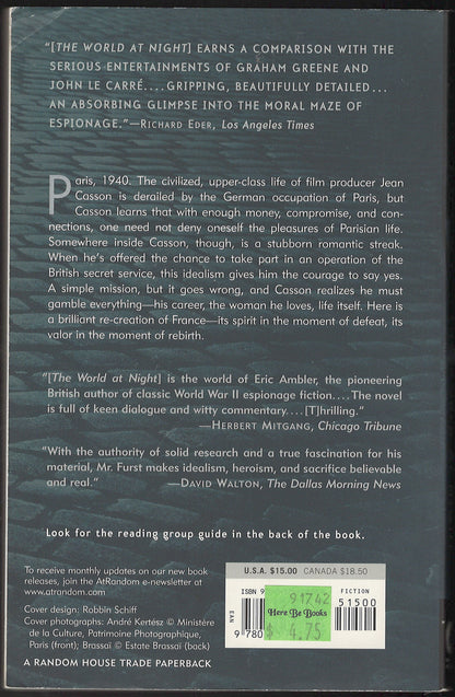 The World at Night by Alan Furst back cover