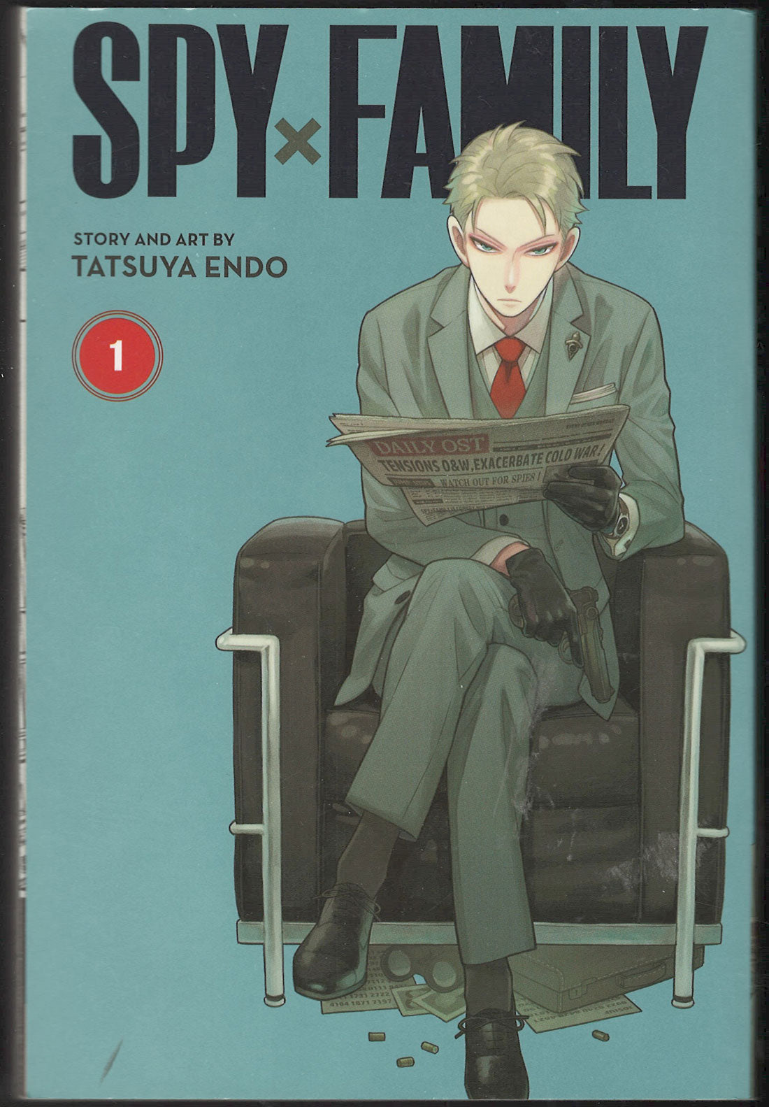 Front cover of Spy x Family with a character reading a newspaper.