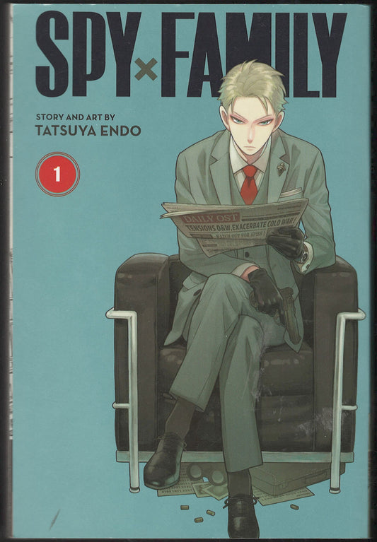 Front cover of Spy x Family with a character reading a newspaper.