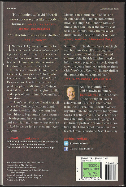 Murder as a Fine Art by David Morrell back cover