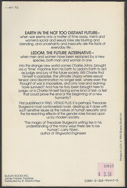 Venus Plus X by Theodore Sturgeon back cover