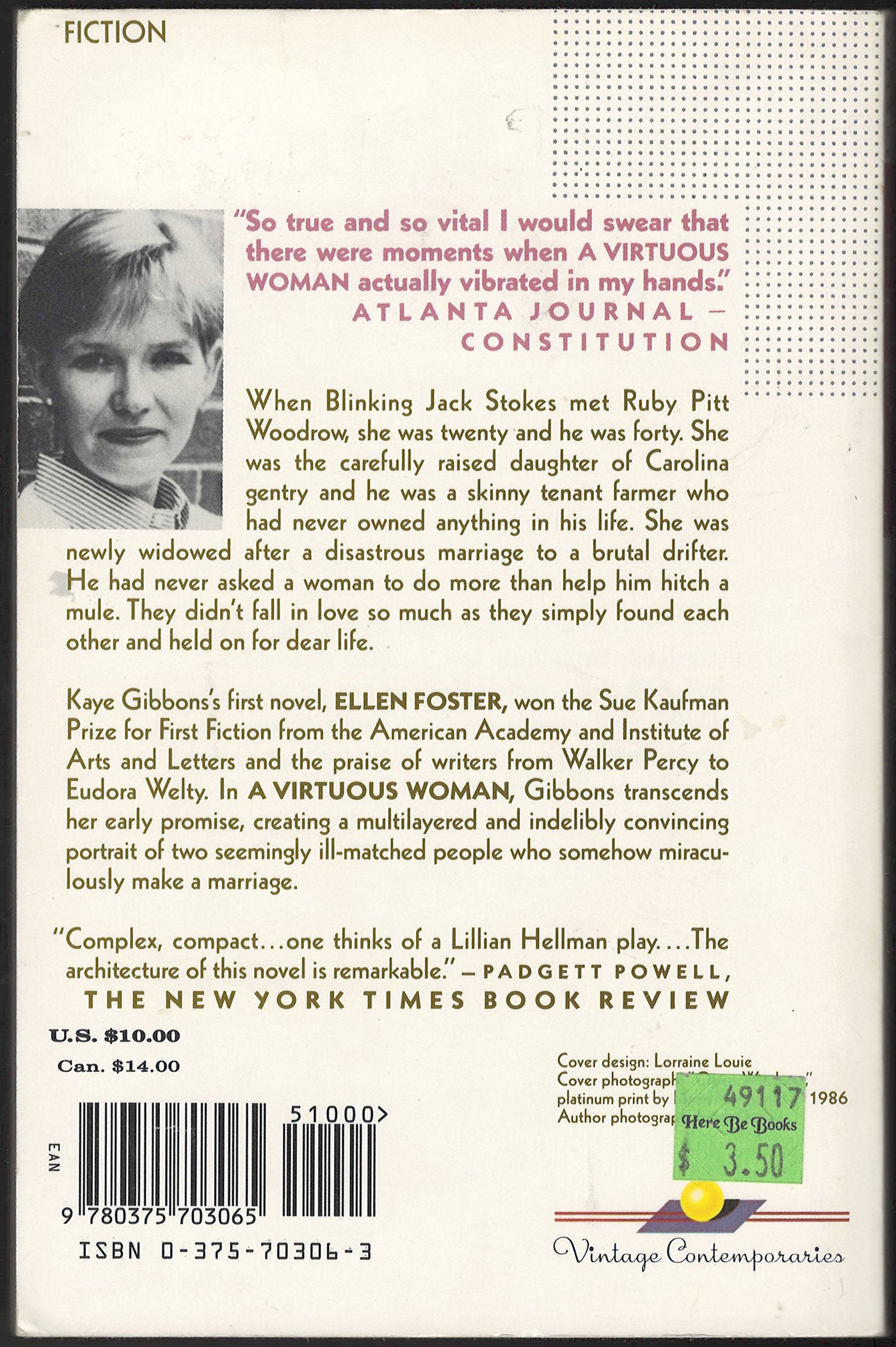 A Virtuous Woman by Kaye Gibbons back cover